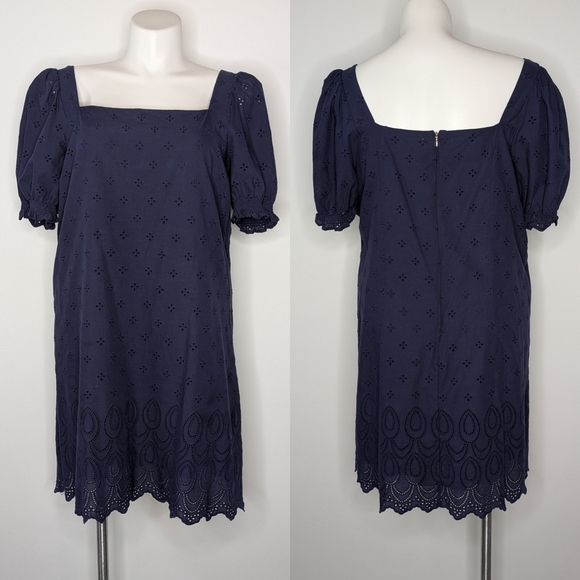 Draper James RSVP navy blue eyelet lace square neck short sleeve dress XXL - Picture 1 of 10